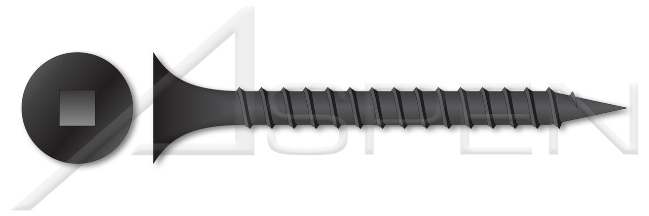 #6 X 1-5/8", Recess=#1 Drywall Screws, Bugle Square Drive, Coarse Thread, Sharp Point, Steel, Black Phosphate