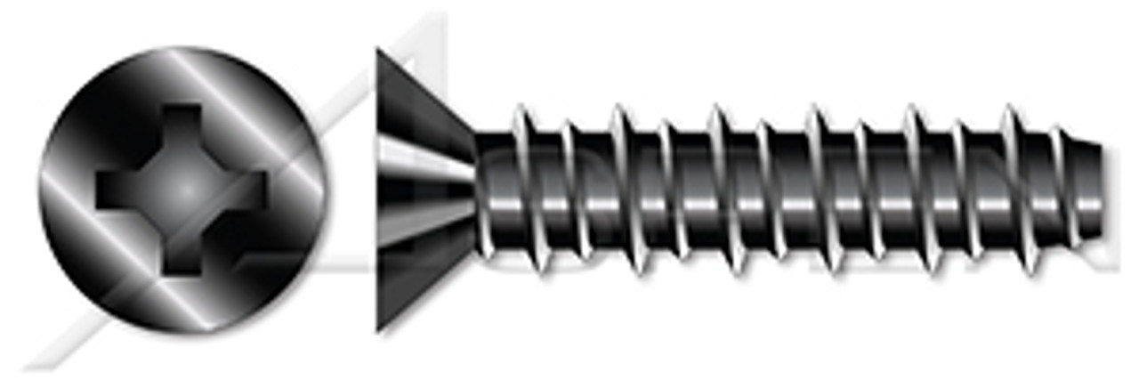 #4 X 1/2" Hi-Lo Self-Tapping Sheet Metal Screws, Flat Phillips Drive, Full Thread, Steel, Black Oxide