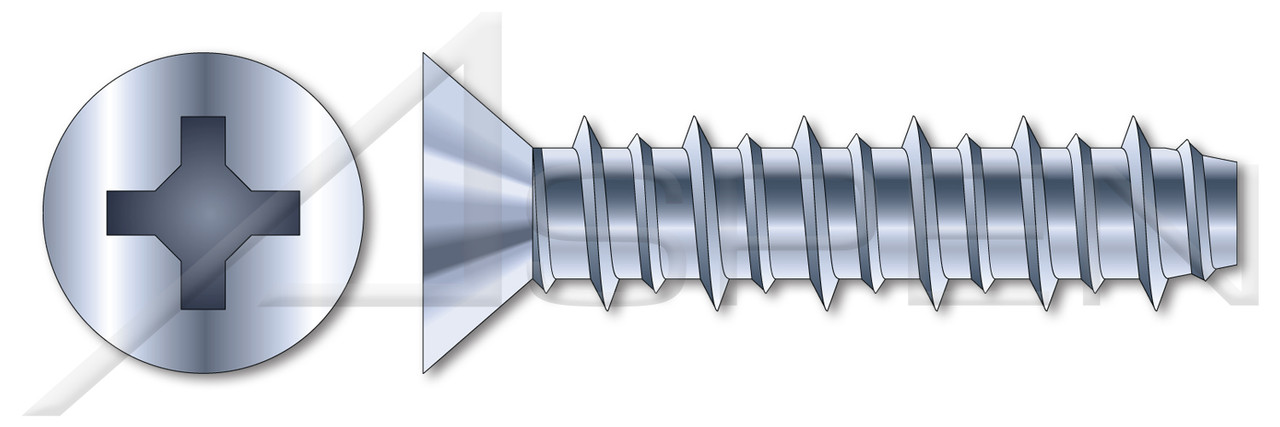 #4 X 3/8" Hi-Lo Self-Tapping Sheet Metal Screws, Flat Phillips Drive, Full Thread, Steel, Zinc Plated