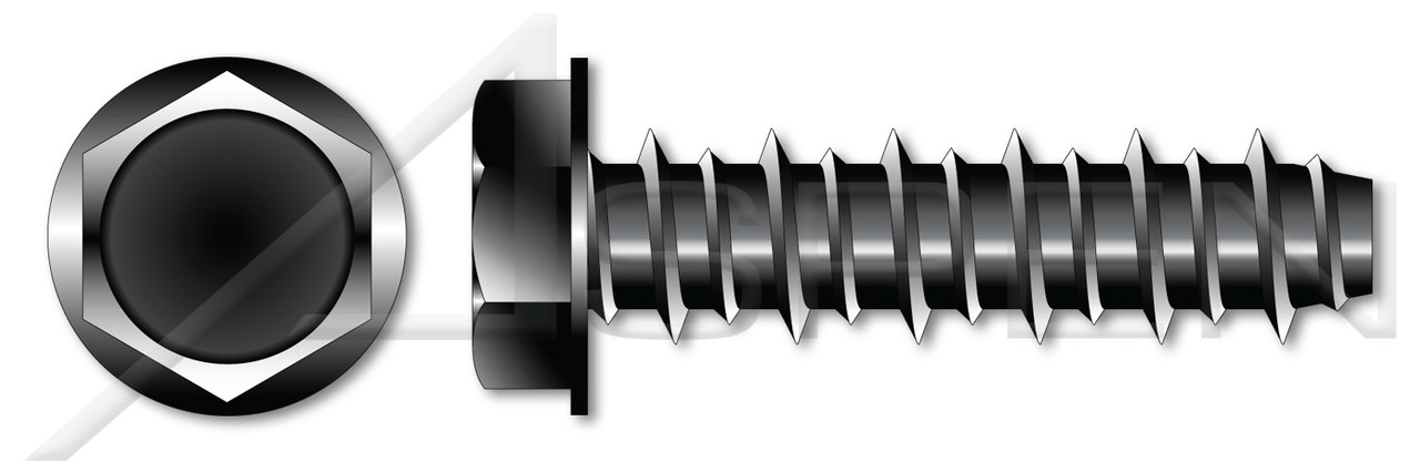 #10 X 1/2" Self Tapping Sheet Metal Screws with Hi-Lo Threading, Indented Hex Washer Head, Black Oxide Coated Steel