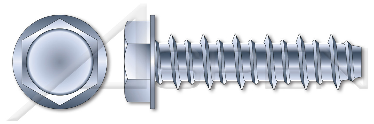 #14 X 3/4" Self Tapping Sheet Metal Screws with Hi-Lo Threading, Indented Hex Washer Head, Zinc Plated Steel