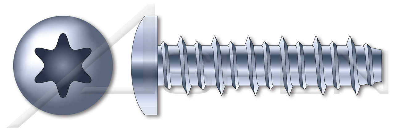 #10 X 1/2" Self Tapping Sheet Metal Screws with Hi-Lo Threading, Pan Head with 6Lobe Torx(r) Drive, Zinc Plated Steel