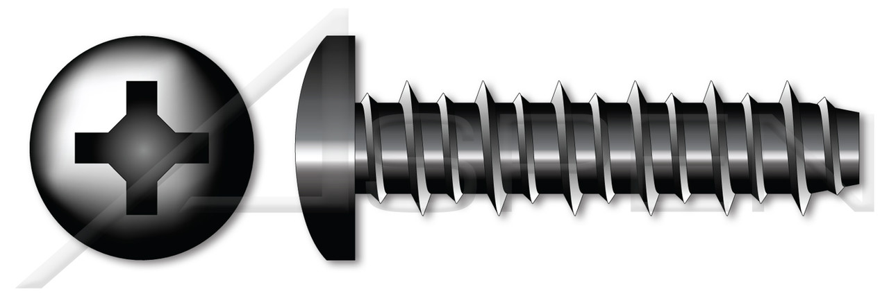 #2 X 1/2" Hi-Lo Self-Tapping Sheet Metal Screws, Pan Phillips Drive, Full Thread, Steel, Black Oxide