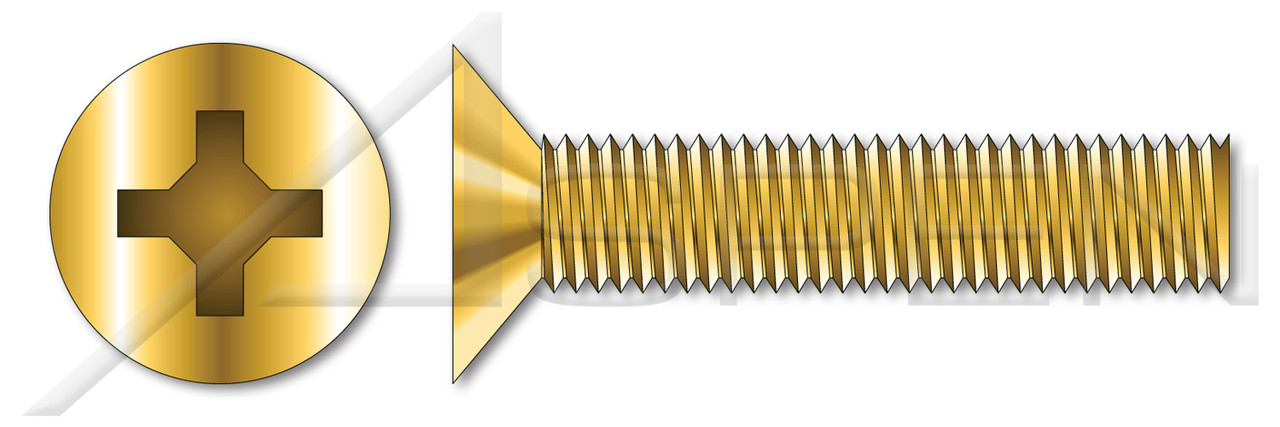 #6-32 X 1/2" Machine Screws, Flat Phillips Drive, 100 Degree Countersink, Full Thread, Steel, Yellow Zinc