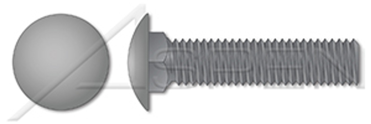 1/2"-13 X 1" Carriage Bolts, Round Head, Square Neck, Full Thread, A307 Steel, Plain