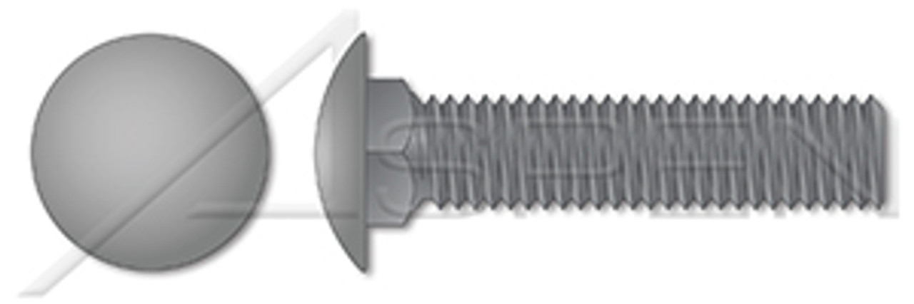 1/2"-13 X 1-1/2" Carriage Bolts, Round Head, Square Neck, Full Thread, A307 Steel, Plain