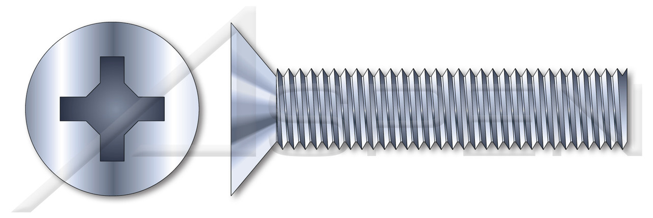 #10-24 X 1/2" Machine Screws, Flat Phillips Drive, 100 Degree Countersink, Full Thread, Steel, Zinc Plated