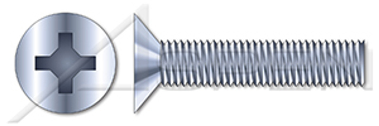 #6-32 X 5/16" Machine Screws, Flat Phillips Drive, 100 Degree Countersink, Full Thread, Steel, Zinc Plated