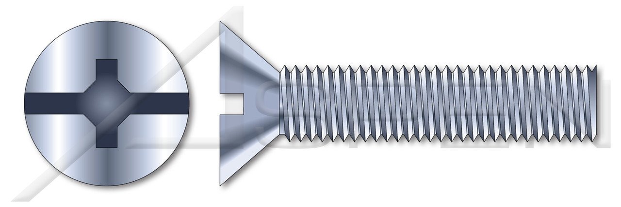 #8-32 X 3/8" Machine Screws, Flat Phillips/Slot Combo Drive, 82 Degree Countersink, Full Thread, Steel, Zinc Plated