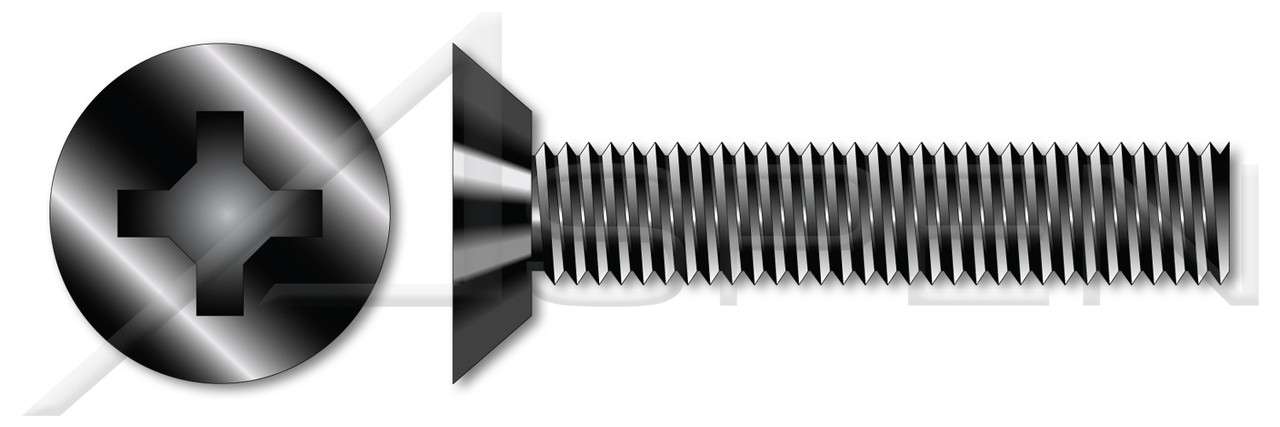 #10-24 X 5/16" Machine Screws, Flat Undercut Phillips Drive, 82 Degree Countersink, Full Thread, Steel, Black Oxide