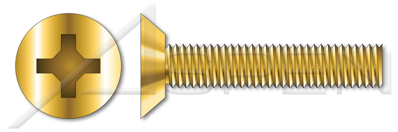 #6-32 X 3/8" Machine Screws, Flat Undercut Phillips Drive, 82 Degree Countersink, Full Thread, Steel, Yellow Zinc
