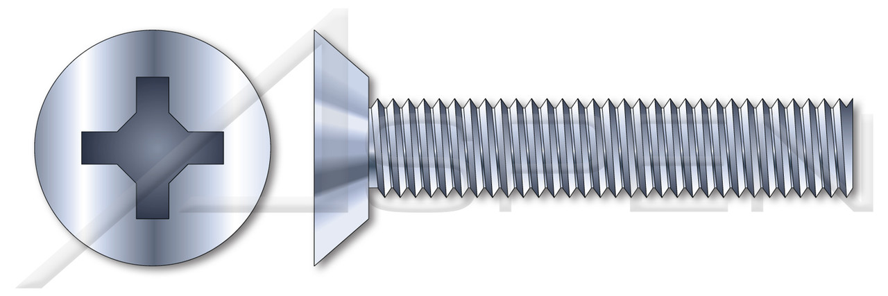 1/4"-20 X 2" Machine Screws, Flat Undercut Phillips Drive, 82 Degree Countersink, Full Thread, Steel, Zinc Plated