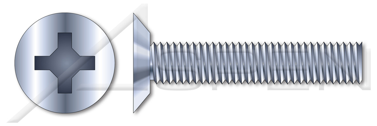 #12-24 X 1/2" Machine Screws, Flat Undercut Phillips Drive, 100 Degree Countersink, Full Thread, Steel, Zinc Plated
