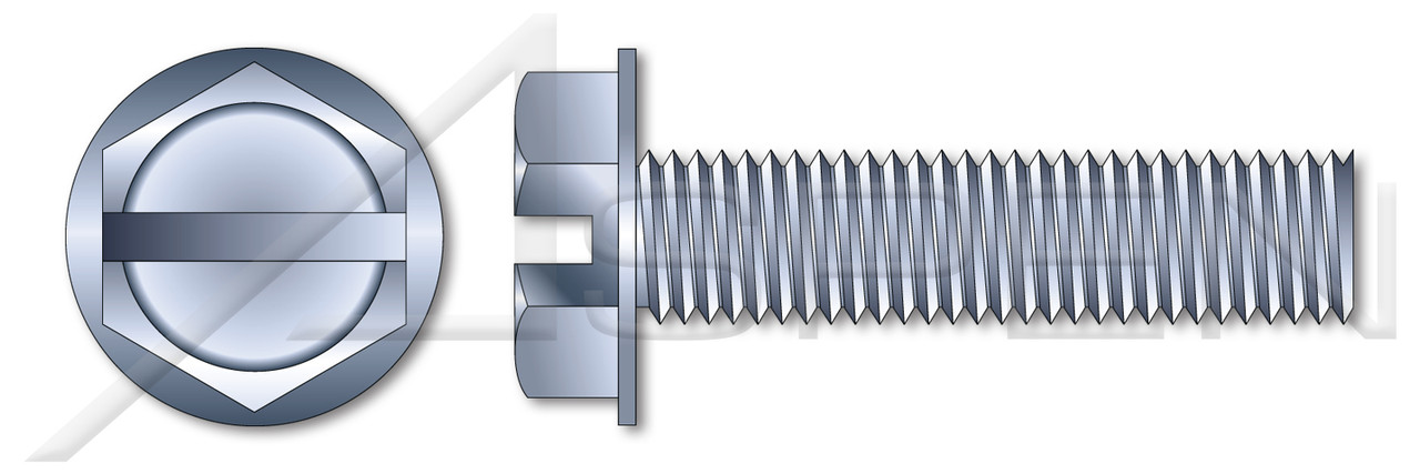 #8-32 X 3-1/2" Machine Screws, Hex Indented Washer, Slotted, Full Thread, Steel, Zinc Plated