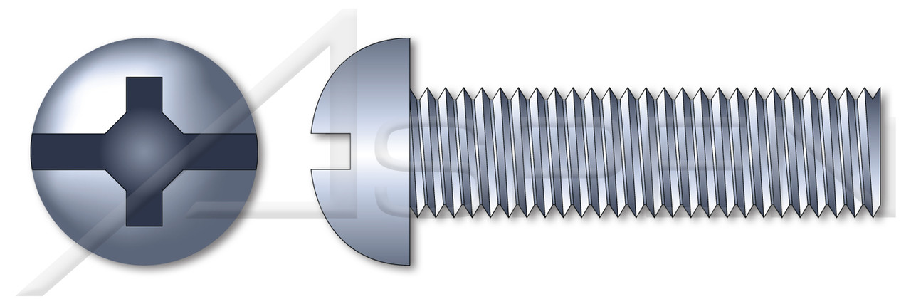 1/4"-20 X 4" Machine Screws, Round Phillips/Slot Combo Drive, Full Thread, Steel, Zinc Plated