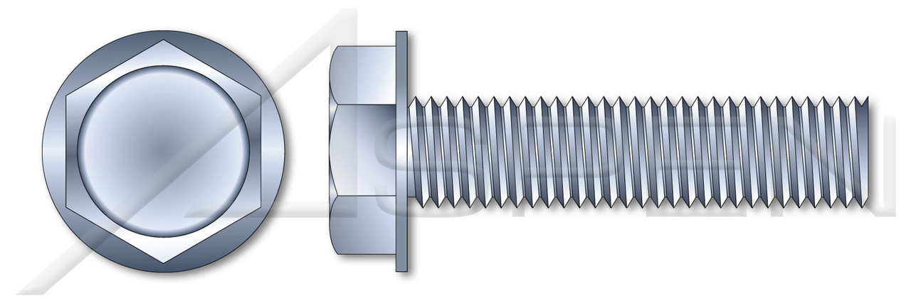 3/8"-16 X 2-1/2" Fully Threaded Machine Screws, Indented Hex Washer Head, Zinc Plated Steel