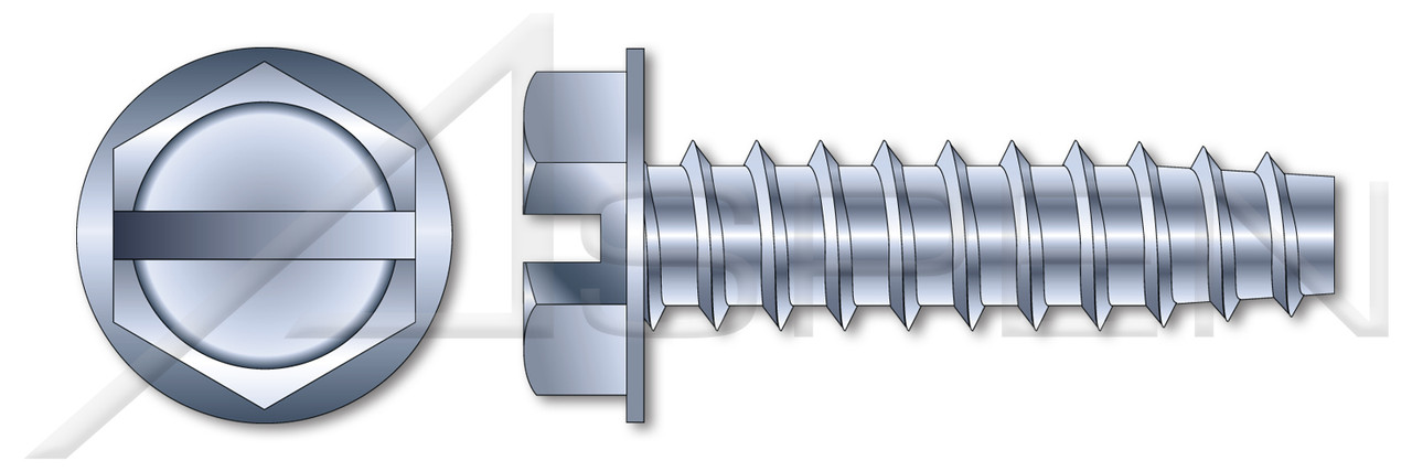 #8-16 X 3/8" Hex Indented Washer Head Trilobe 48-2 Thread Rolling Screws for Plastics with Slot Drive, Steel, Zinc Plated and Waxed