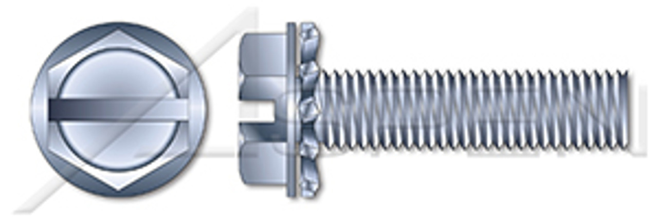 #10-24 X 1/2" SEMS Machine Screws with External Tooth Lock Washer, Hex Slotted Washer, Steel, Zinc Plated and Baked