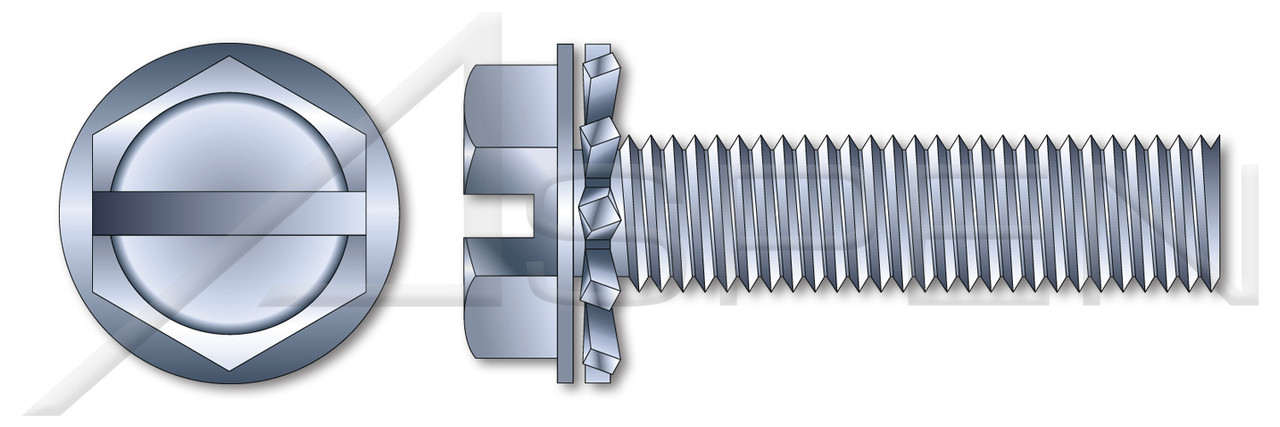#6-32 X 3/8" SEMS Machine Screws with External Tooth Lock Washer, Hex Slotted Washer, Steel, Zinc Plated and Baked