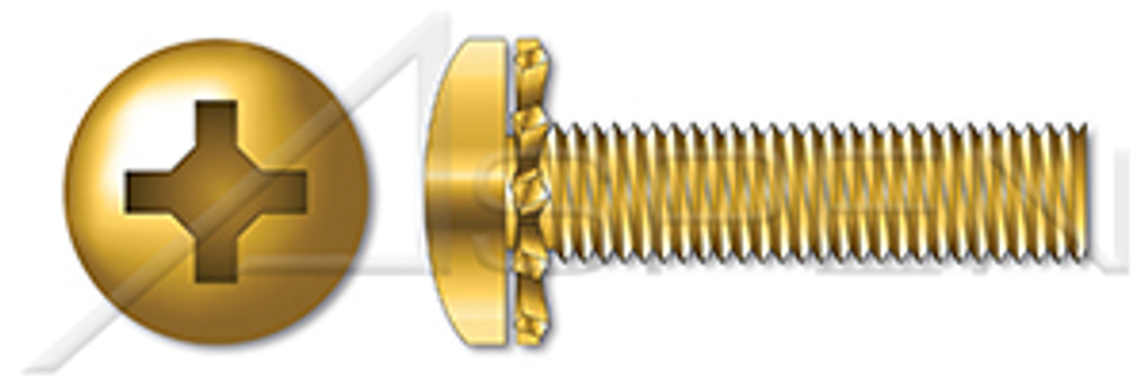 #10-24 X 1/2" SEMS Machine Screws with External Tooth Lock Washer, Pan Head with Phillips Drive, Steel, Yellow Zinc