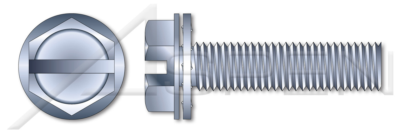 1/4"-20 X 1/2" SEMS Machine Screws with Internal Tooth Lock Washer, Indented Hex Washer Head with Slotted Drive, Steel, Zinc Plated and Baked