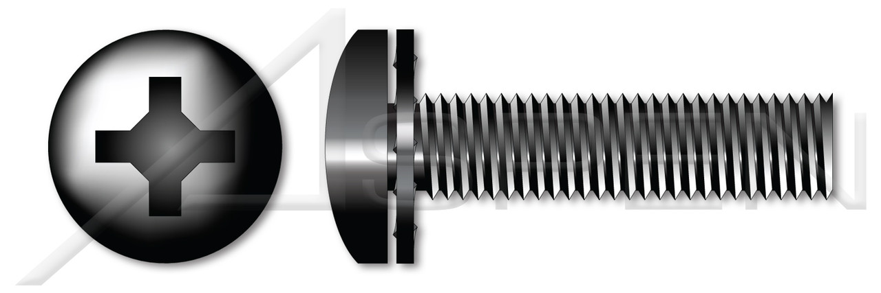 #8-32 X 3/8" SEMS Machine Screws with Internal Tooth Lock Washer, Pan Head with Phillips Drive, Black Oxide Coated Steel