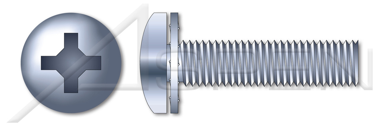 #10-24 X 3/4" SEMS Machine Screws with Internal Tooth Lock Washer, Pan Head with Phillips Drive, Zinc Plated Steel