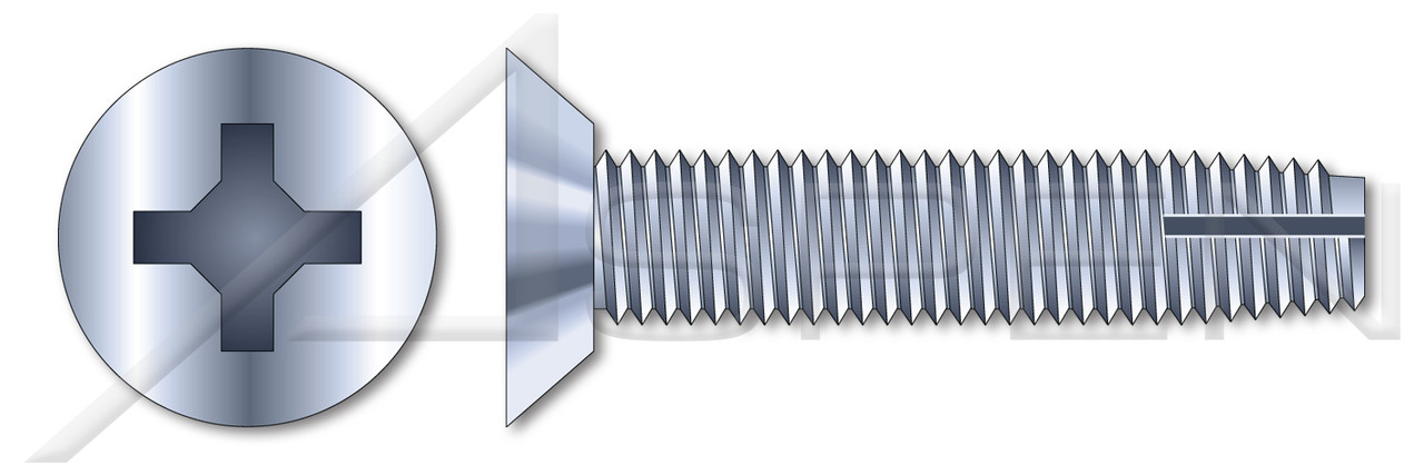#10-24 X 1/2" Type 1 Thread Cutting Screws, Flat Undercut Countersunk Head with Phillips Drive, Zinc Plated Steel