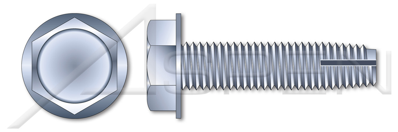 #10-24 X 3/8" Type 1 Thread Cutting Screws, Indented Hex Washer Head, Steel, Zinc Plated and Baked