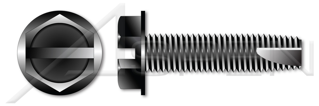 #8-32 X 5/16" Type 23 Thread Cutting Screws, Indented Hex Washer Head with Slotted Drive, Black Oxide Coated Steel