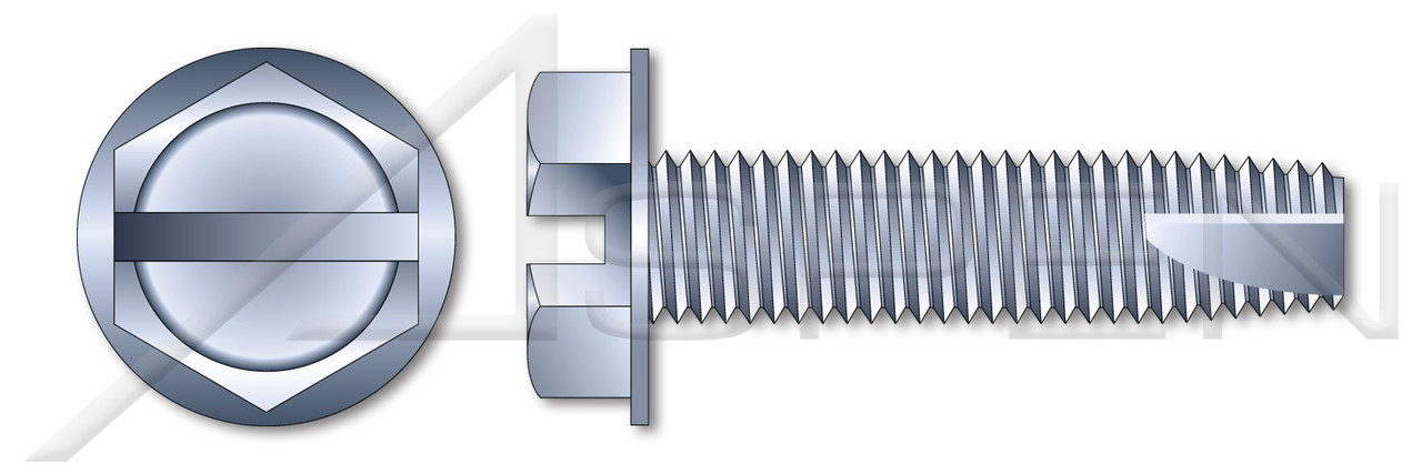 #10-32 X 5/8" Type 23 Thread Cutting Screws, Indented Hex Washer Head with Slotted Drive, Zinc Plated Steel