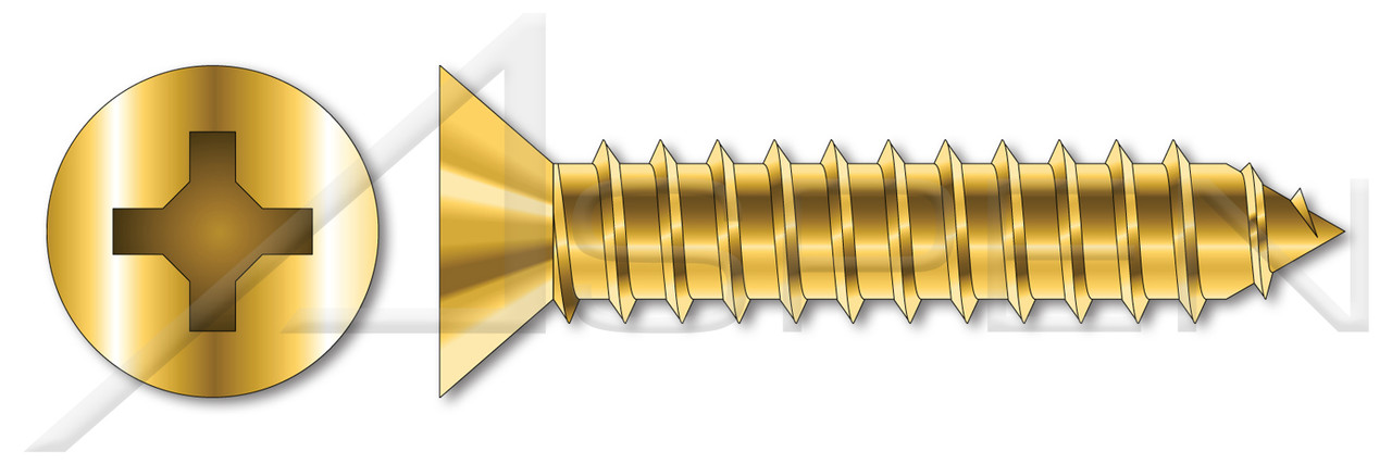 #8 X 3/4" Self-Tapping Sheet Metal Screws, Type "AB", Flat Phillips Drive, Steel, Yellow Zinc and Baked