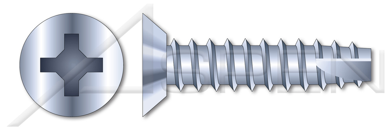 #10 X 3/8" Type 25 Thread Cutting Screws, Flat Undercut Countersunk Head with Phillips Drive, Zinc Plated Steel