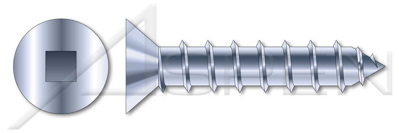 #8 X 1/2" Self-Tapping Sheet Metal Screws, Type "A", Flat Square Drive, Steel, Zinc Plated and Baked