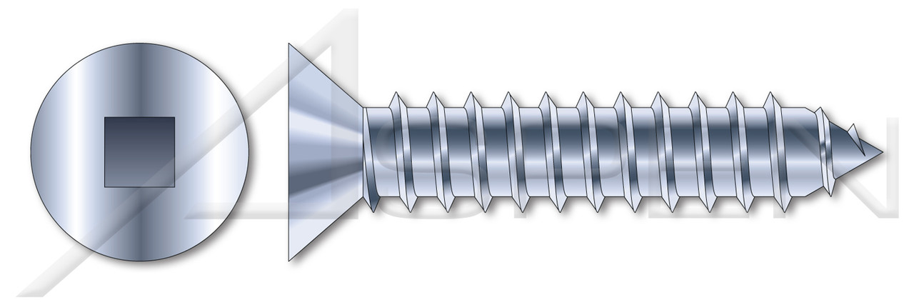 #10 X 1-1/4" Self-Tapping Sheet Metal Screws, Type "AB", Flat Square Drive, Steel, Zinc Plated and Baked