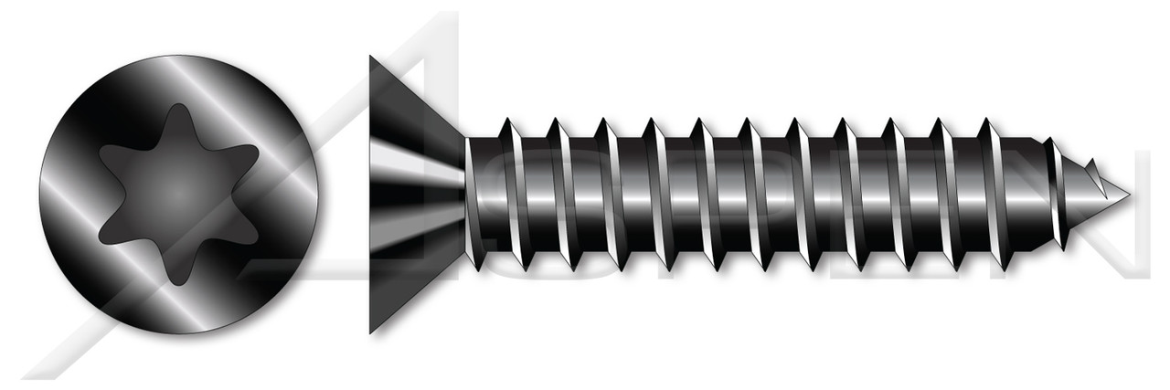 #10 X 1-1/4" Type AB Self Tapping Sheet Metal Screws, Flat Head with 6Lobe Torx(r) Drive, Black Oxide Coated Steel