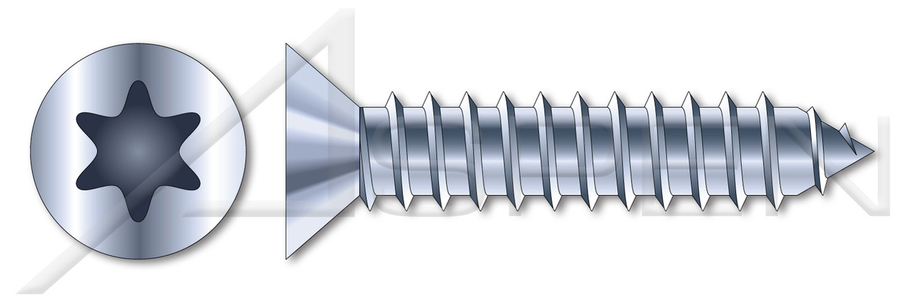 #14 X 1-1/4" Type AB Self Tapping Sheet Metal Screws, Flat Head with 6Lobe Torx(r) Drive, Steel, Zinc Plated and Baked