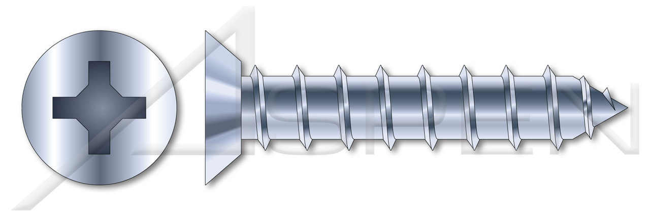 #10 X 1" Self-Tapping Sheet Metal Screws, Type "A", Flat Undercut Phillips Drive, Steel, Zinc Plated and Baked