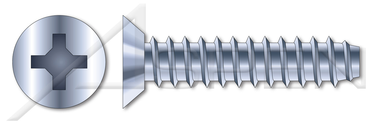 #14 X 1/2" Self-Tapping Sheet Metal Screws, Type "B", Flat Undercut Phillips Drive, Steel, Zinc Plated