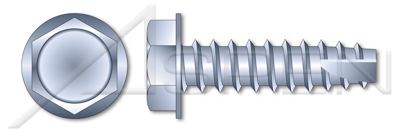 #4 X 3/8" Type 25 Thread Cutting Screws, Indented Hex Washer Head, Zinc Plated Steel