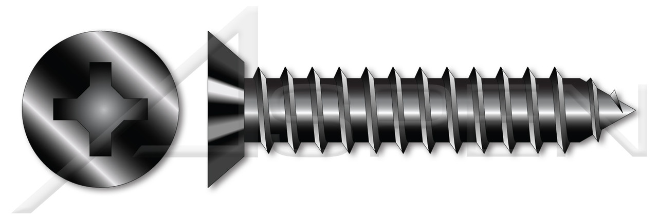 #4 X 3/16" Self-Tapping Sheet Metal Screws, Type "AB", Flat Undercut Phillips Drive, Steel, Black Oxide