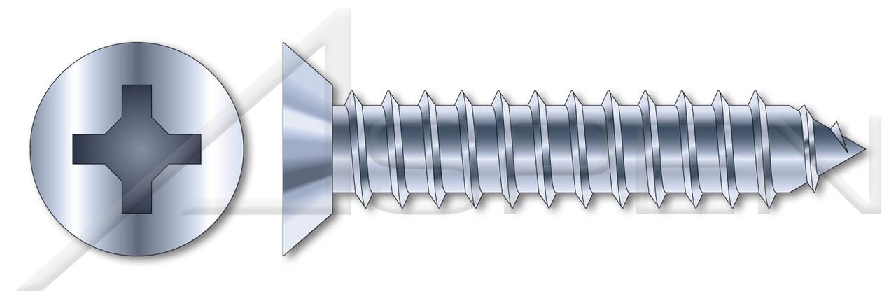 #4 X 3/4" Self-Tapping Sheet Metal Screws, Type "AB", Flat Undercut Phillips Drive, Steel, Zinc Plated and Baked