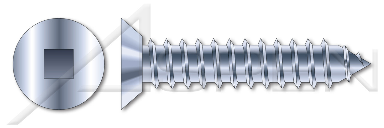 #10 X 1/2" Self-Tapping Sheet Metal Screws, Type "AB", Flat Undercut Square Drive, Steel, Zinc Plated and Baked