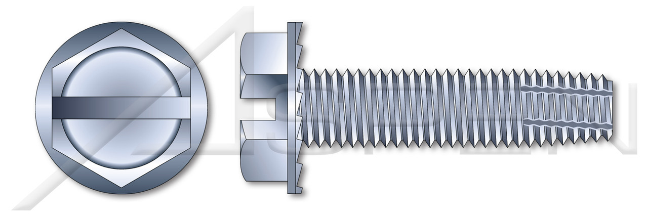 1/4"-20 X 5/8" Type F Thread Cutting Screws, Indented Hex Washer Head with Slotted Drive and Locking Serrations, Steel, Zinc Plated and Baked 1/4"-20 X 5/8" Type F Thread Cutting Screws, Indented Hex Washer Head with Slotted Drive and Locking Serrations, Steel, Zinc Plated and Baked