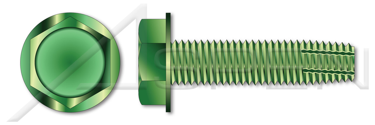 #10-32 X 1/4" Grounding Screws, Type F Thread Cutting Screws, Indented Hex Washer Head, Steel, Green Zinc and Baked