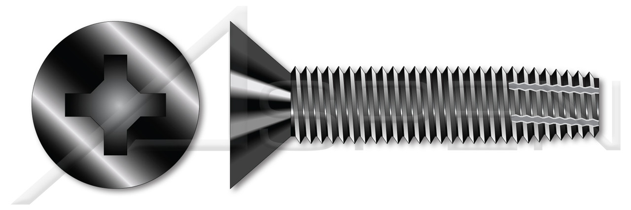 #8-32 X 3/4" Type F Thread Cutting Screws, Flat Countersunk Head with Phillips Drive, Black Oxide Coated Steel