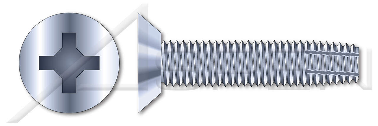 #10-32 X 1/2" Type F Thread Cutting Screws, Flat Undercut Countersunk Head with Phillips Drive, Zinc Plated Steel
