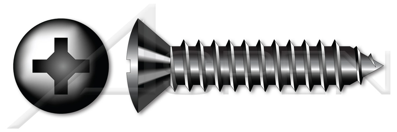 #8 X 5/8" Self-Tapping Sheet Metal Screws, Type "AB", Oval Phillips Drive, Steel, Black Oxide