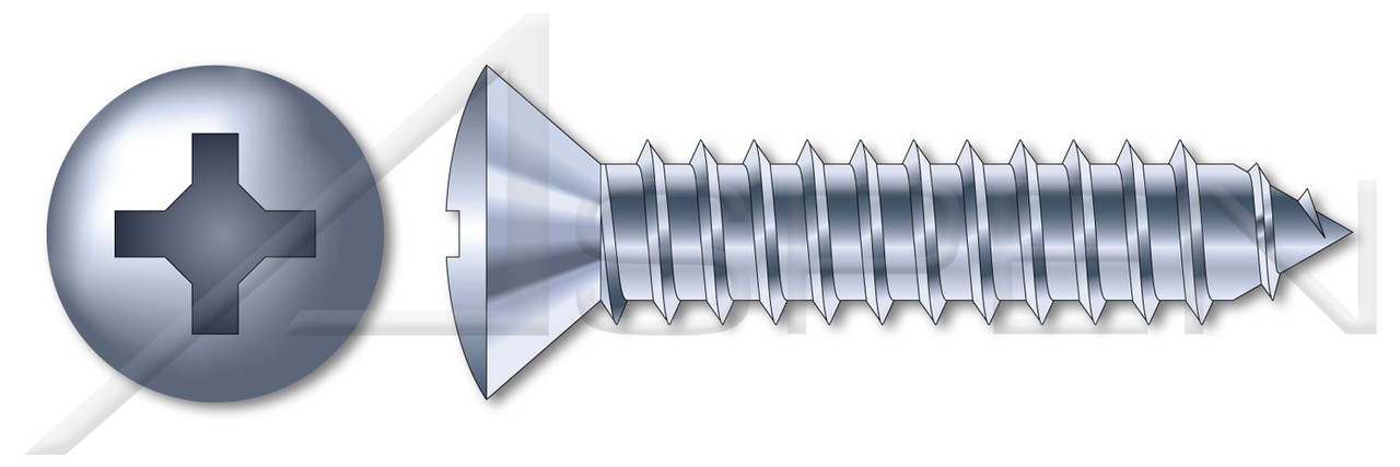 1/4"-14 X 3/4" Self-Tapping Sheet Metal Screws, Type "AB", Oval Phillips Drive, Steel, Zinc Plated and Baked