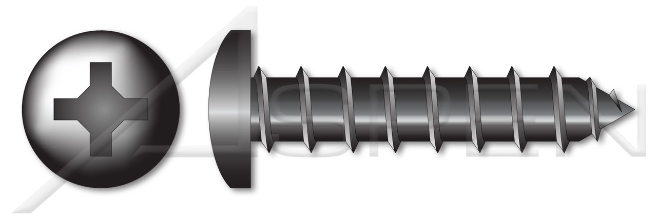 #10 X 1-1/4" Self-Tapping Sheet Metal Screws, Type "A", Pan Phillips Drive, Steel, Black Zinc
